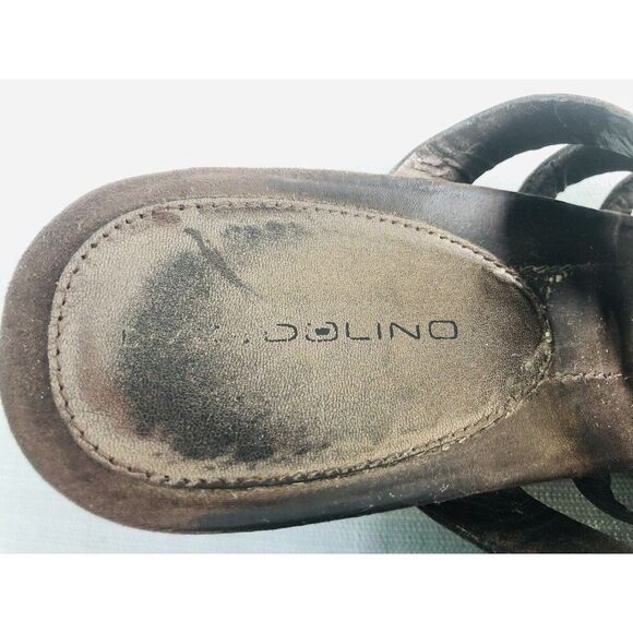 VTG Y2K Bandolino Sandals Size 10 Brown Straps Wedge Slip On Open Toe - Picture 8 of 13